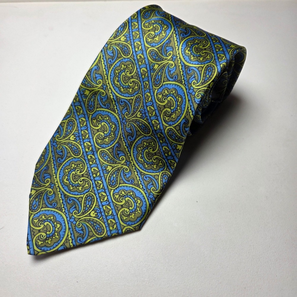 Vintage‎ Sears The Mens Store Paisley Tie Blue Green Polyester Retro 3.5 Inch